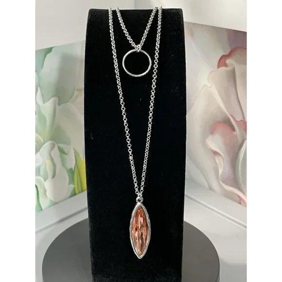 Marlowe Ellipse Circle Layered Pink to Coral Crystal Necklace Gift Packaged - Picture 9 of 9